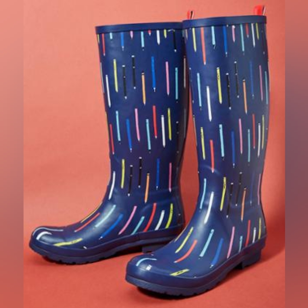 Anthropologie Blue Multi-Color Rain Boots